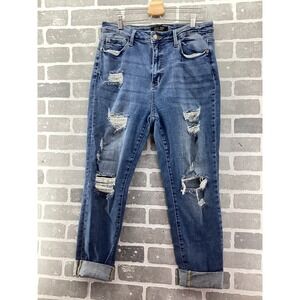 Judy Blue Boyfriend Jeans Medium Wash Distressed High Rise Denim Size 15/32